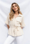 Chemise fluide zippée ceinturée moderne - Beige