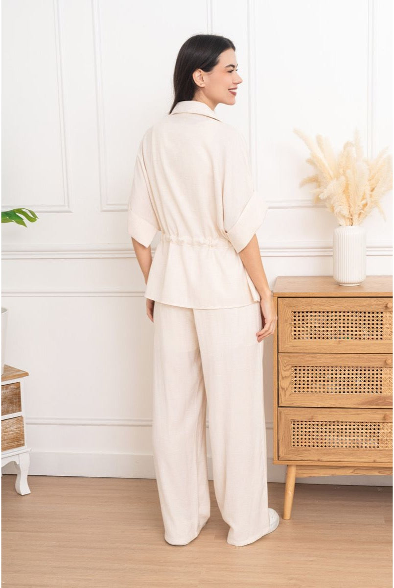 Chemise fluide zippée ceinturée moderne - Beige