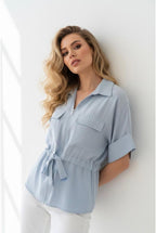 Chemise fluide zippée ceinturée moderne - Bleu