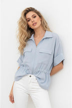 Chemise fluide zippée ceinturée moderne - Bleu