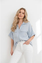 Chemise fluide zippée ceinturée moderne - Bleu