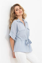 Chemise fluide zippée ceinturée moderne - Bleu