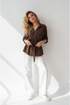 Chemise fluide zippée ceinturée moderne - Brun foncé