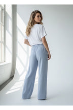 Pantalon Large Fluide Taille Structurée - Bleu