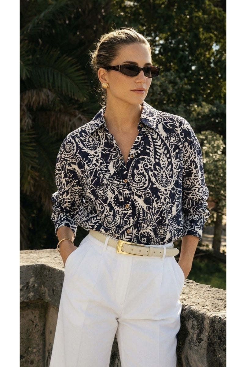 Chemise Imprimée Fluide Esprit Graphique - Bleu