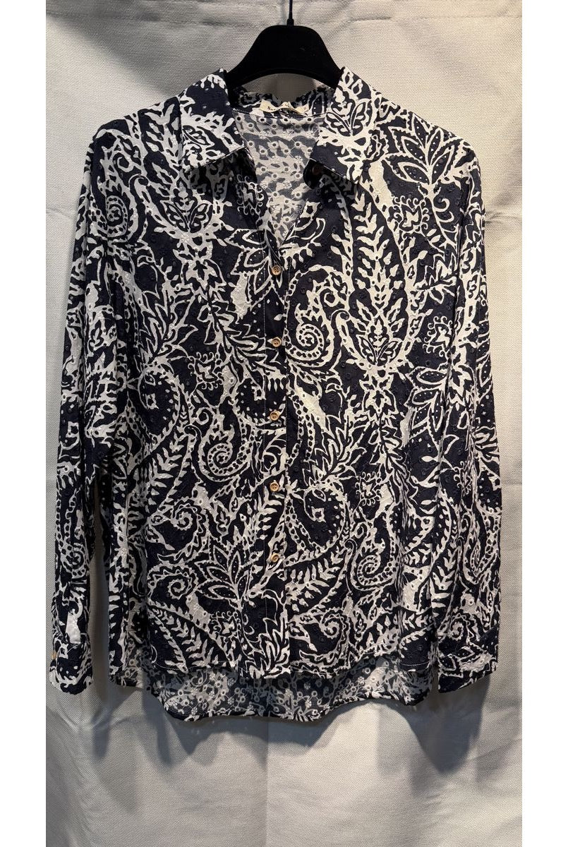 Chemise Imprimée Fluide Esprit Graphique - Bleu