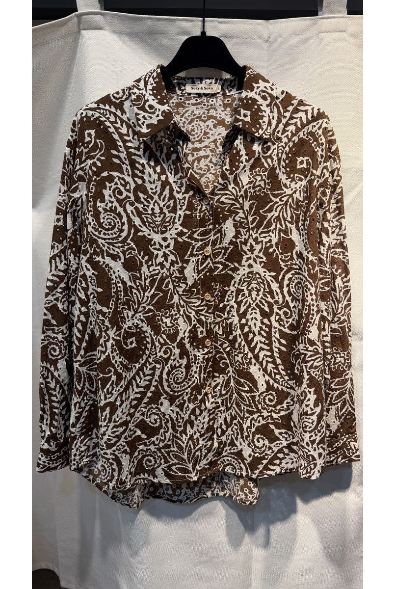 Chemise Imprimée Fluide Esprit Graphique - Brun