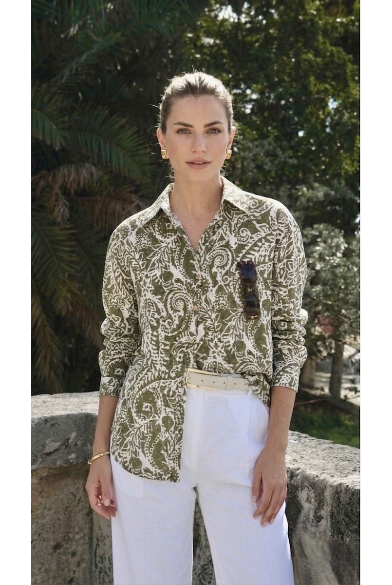 Chemise Imprimée Fluide Esprit Graphique - Vert