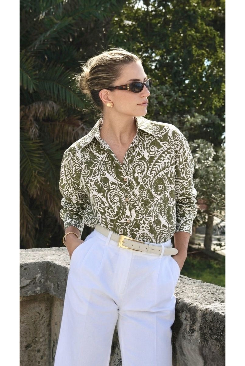 Chemise Imprimée Fluide Esprit Graphique - Vert