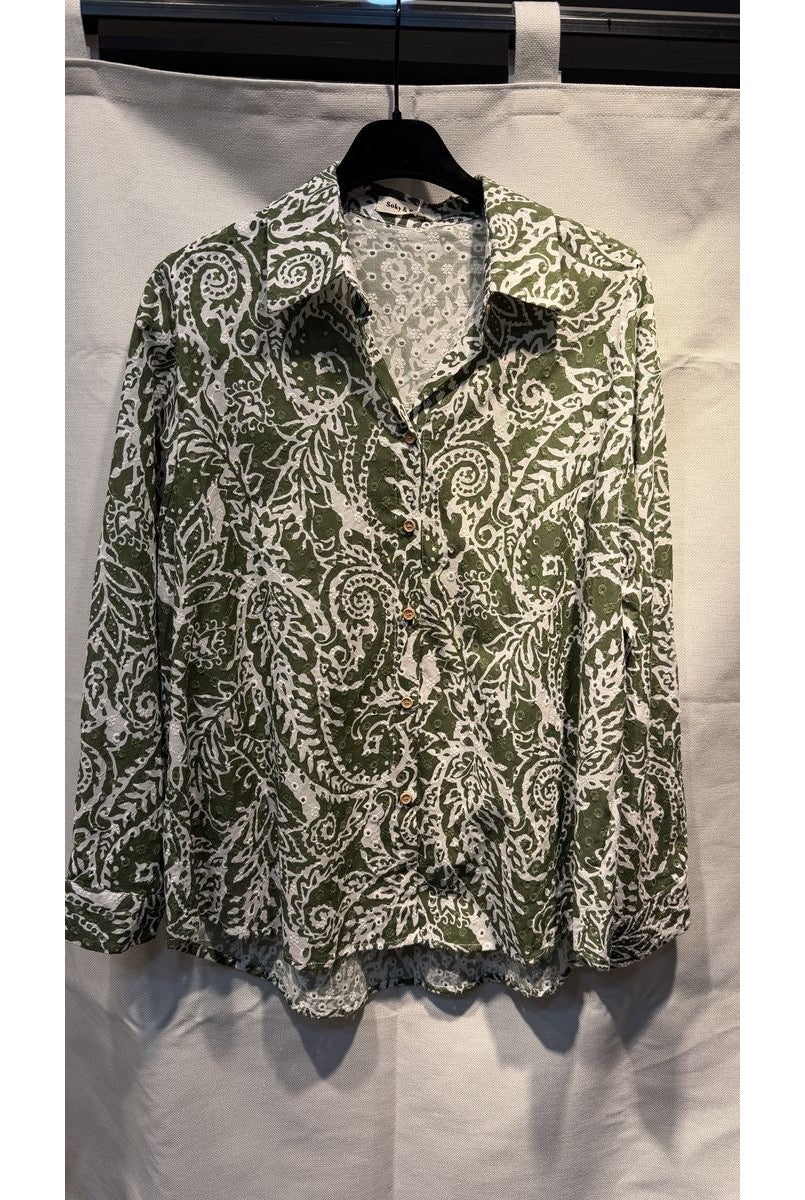 Chemise Imprimée Fluide Esprit Graphique - Vert