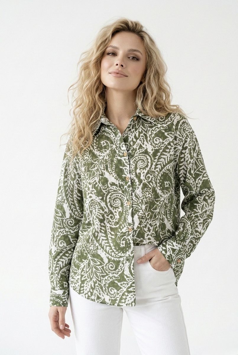 Chemise Imprimée Fluide Esprit Graphique - Vert