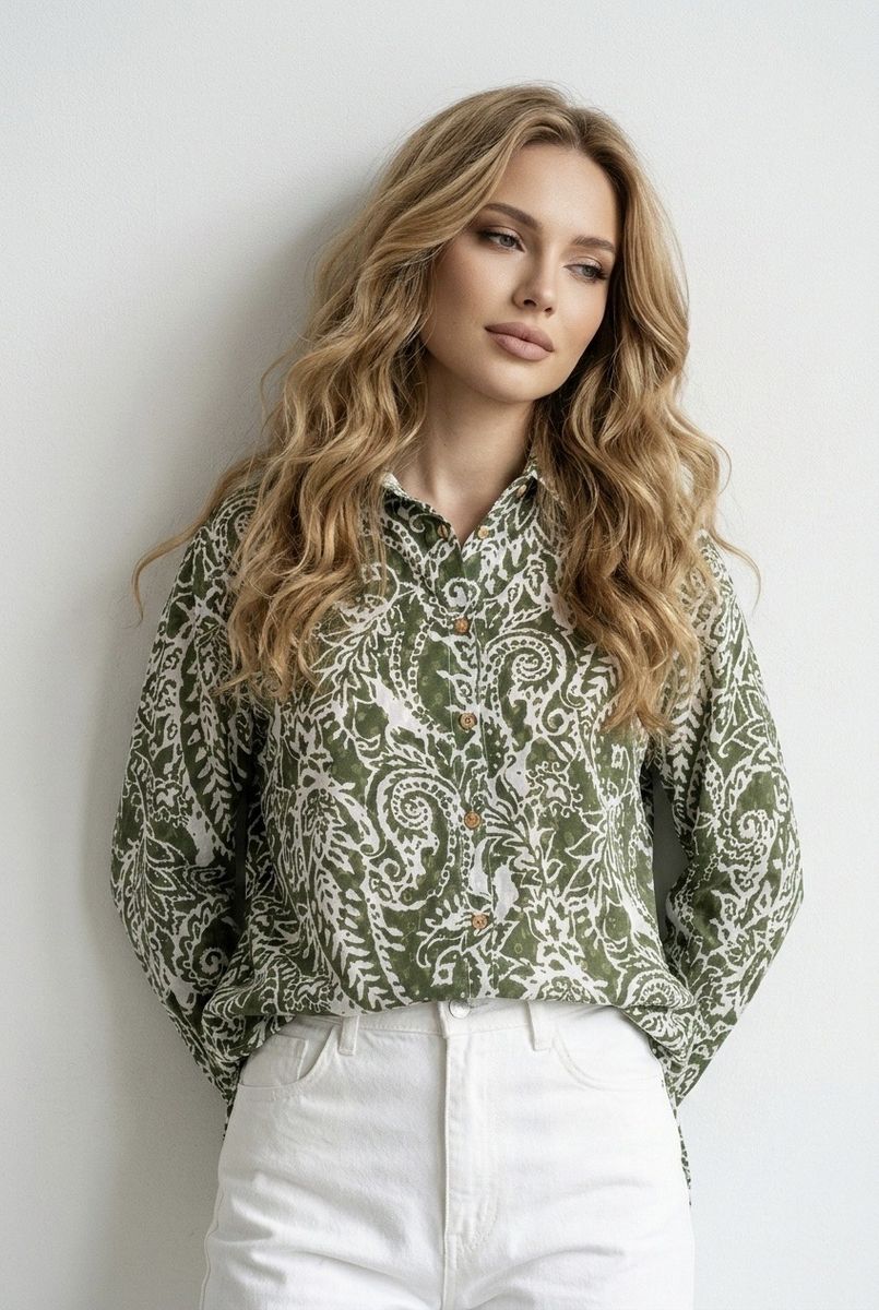 Chemise Imprimée Fluide Esprit Graphique - Vert