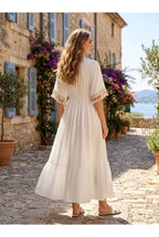 Robe Longue Fluide Détails Bohèmes - Blanc