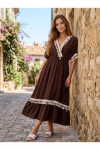 Robe Longue Fluide Détails Bohèmes - Brun