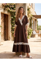 Robe Longue Fluide Détails Bohèmes - Brun