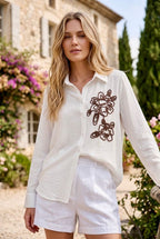Chemise Fluide Broderie Artistique Élégante - Blanc