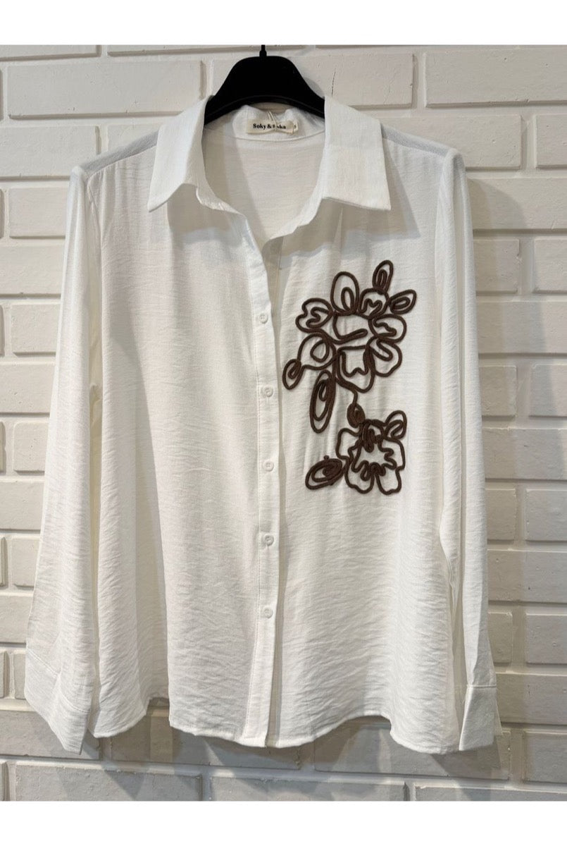 Chemise Fluide Broderie Artistique Élégante - Blanc