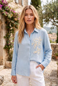 Chemise Fluide Broderie Artistique Élégante - Bleu