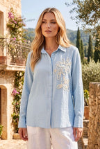 Chemise Fluide Broderie Artistique Élégante - Bleu