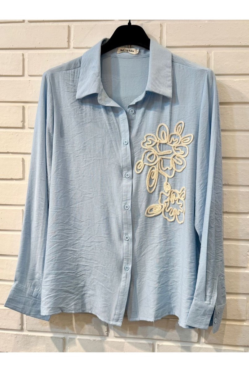 Chemise Fluide Broderie Artistique Élégante - Bleu