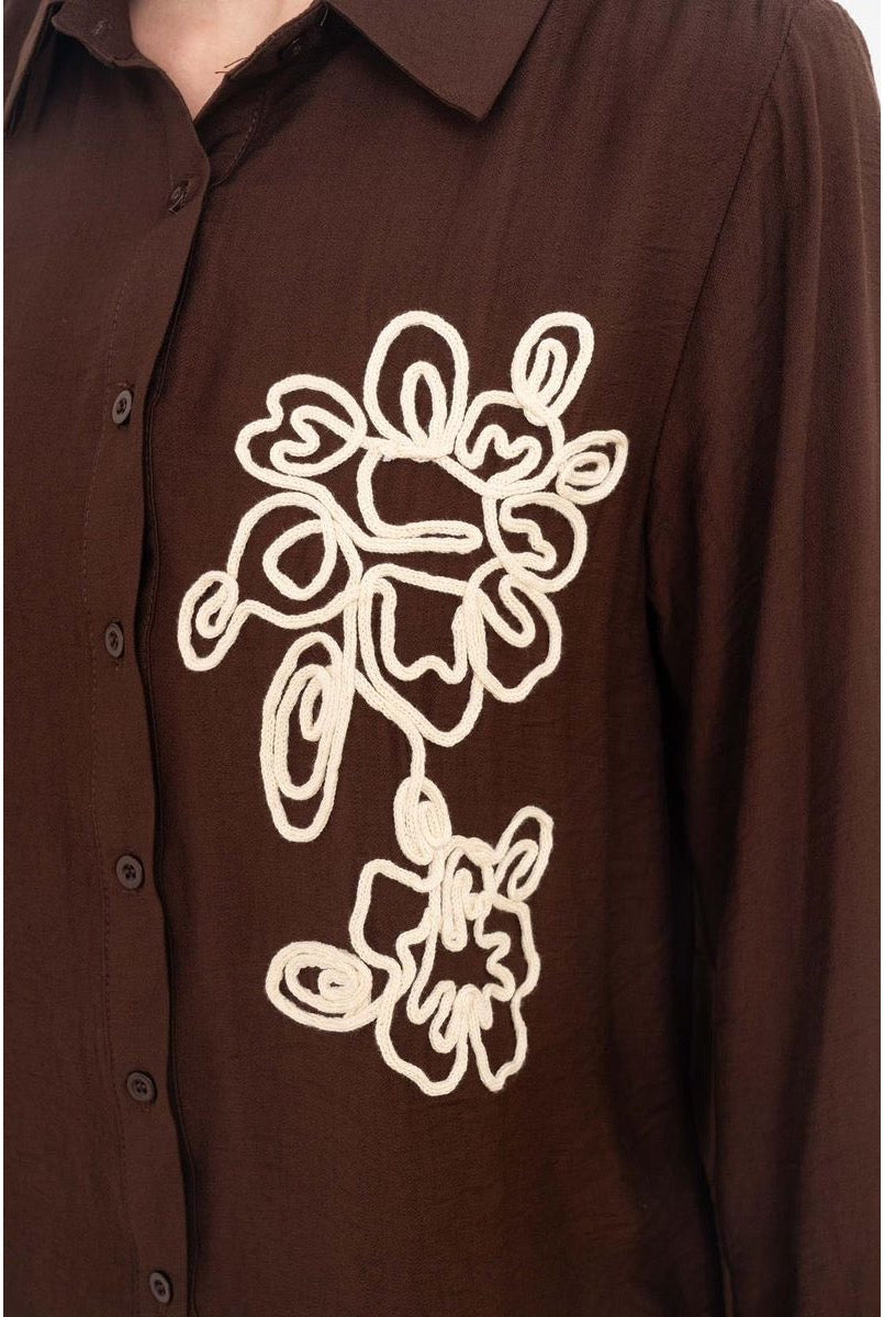 Chemise Fluide Broderie Artistique Élégante - Brun