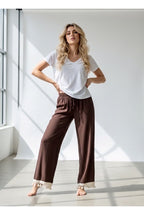 Pantalon Fluide Taille Élastique Bohème - Brun