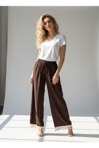 Pantalon Fluide Taille Élastique Bohème - Brun