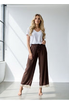 Pantalon Fluide Taille Élastique Bohème - Brun