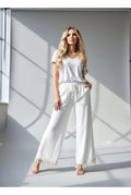 Pantalon Fluide Taille Élastique Bohème - Écru