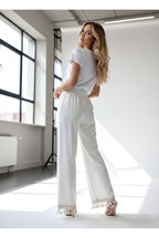 Pantalon Fluide Taille Élastique Bohème - Écru