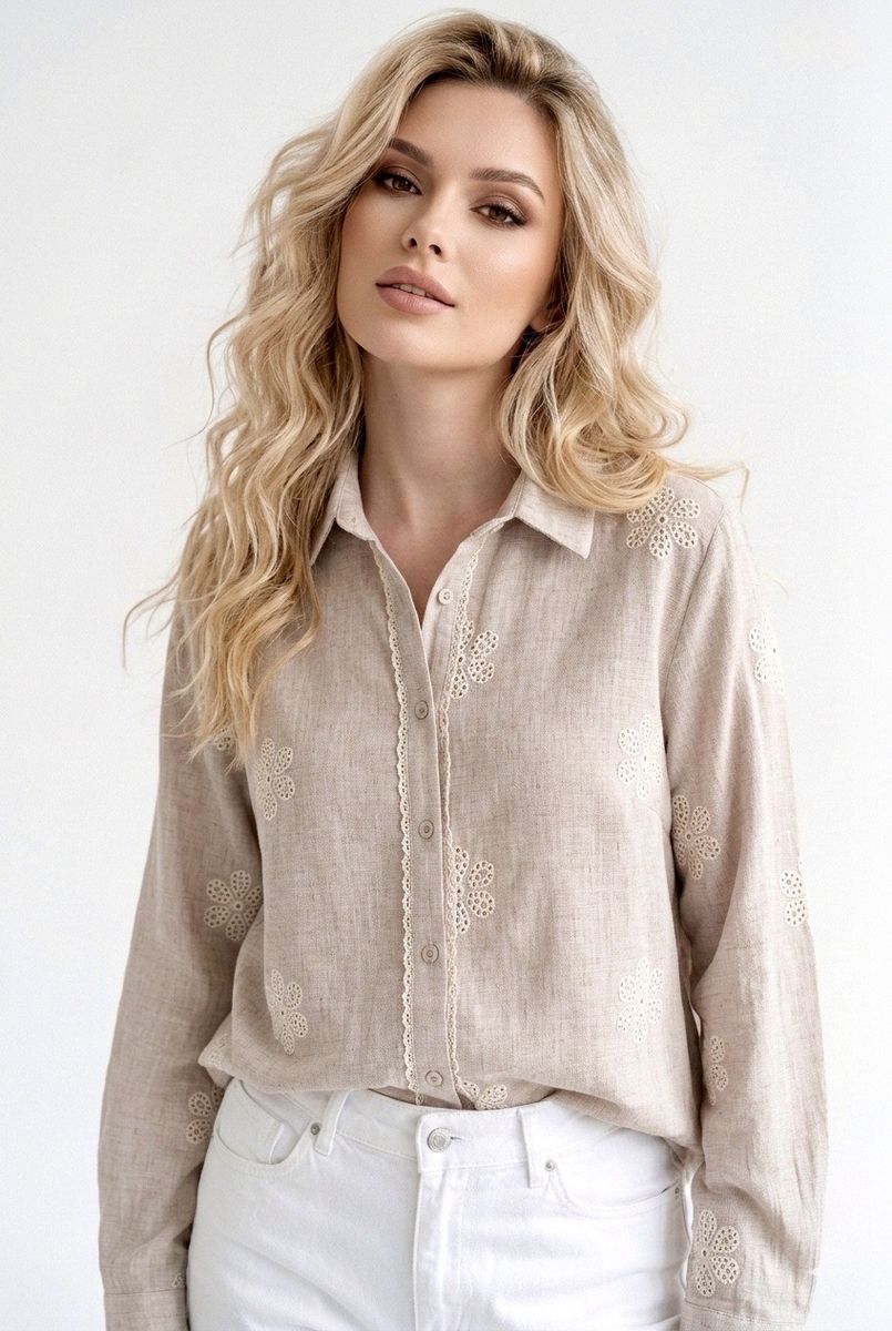 Chemise Broderies Florales Delicates - Beige