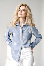 Chemise Broderies Florales Delicates - Bleu