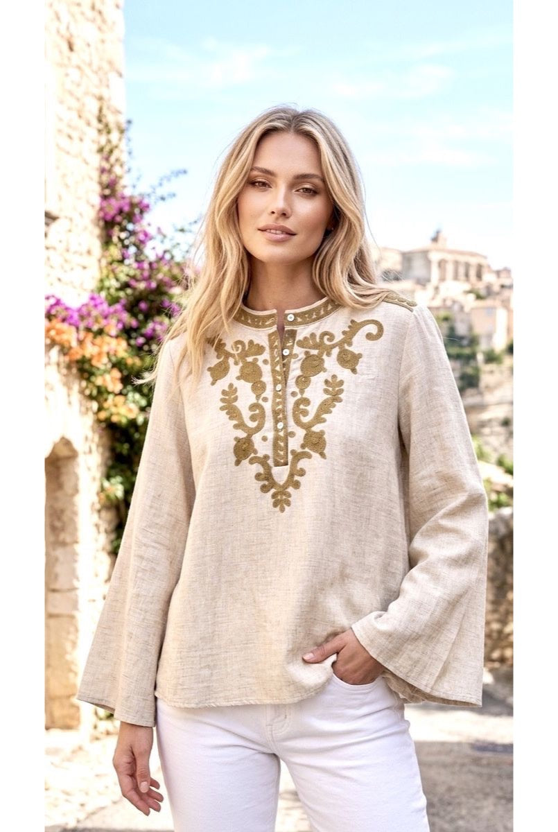 Blouse Broderie Ethnique Rafinee - Beige