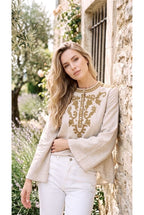 Blouse Broderie Ethnique Rafinee - Beige