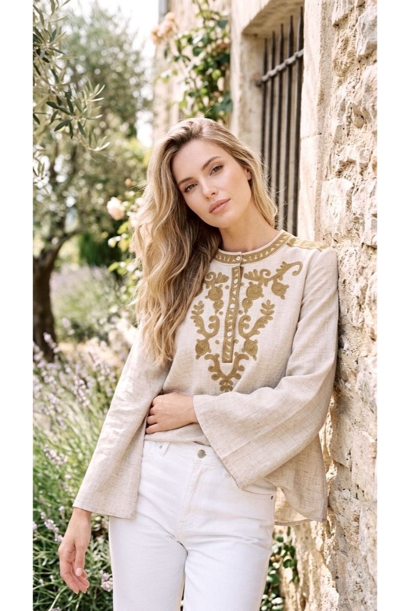 Blouse Broderie Ethnique Rafinee - Beige