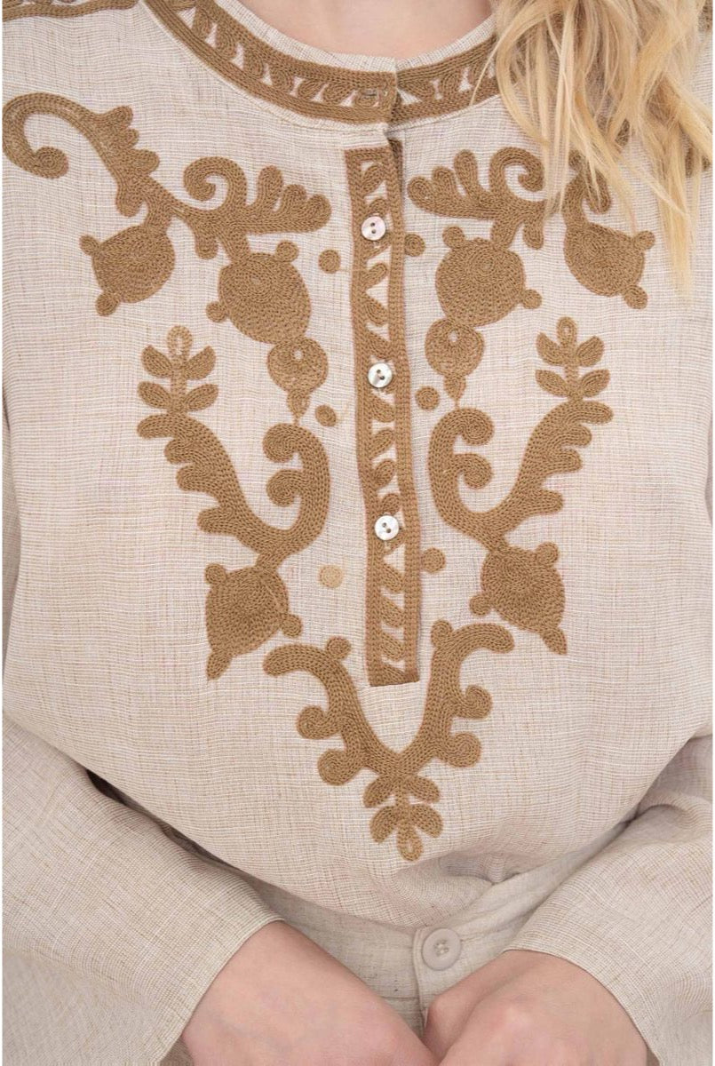 Blouse Broderie Ethnique Rafinee - Beige