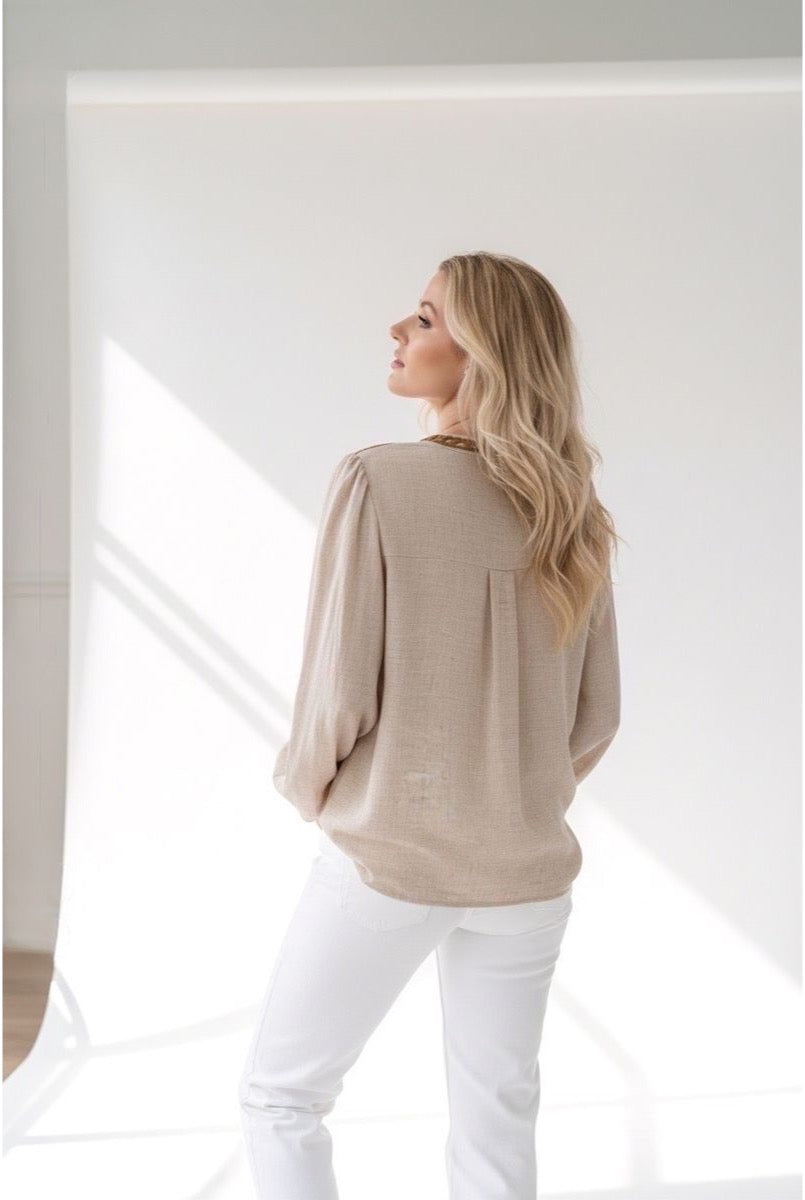 Blouse Broderie Ethnique Rafinee - Beige