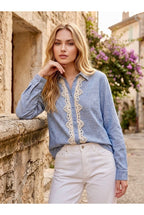 Chemise fluide détails dentelle élégants - Bleu