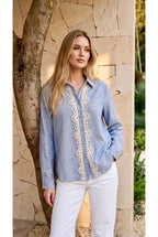 Chemise fluide détails dentelle élégants - Bleu