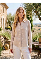 Chemise fluide détails dentelle élégants - Taupe