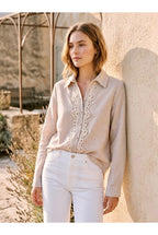Chemise fluide détails dentelle élégants - Taupe