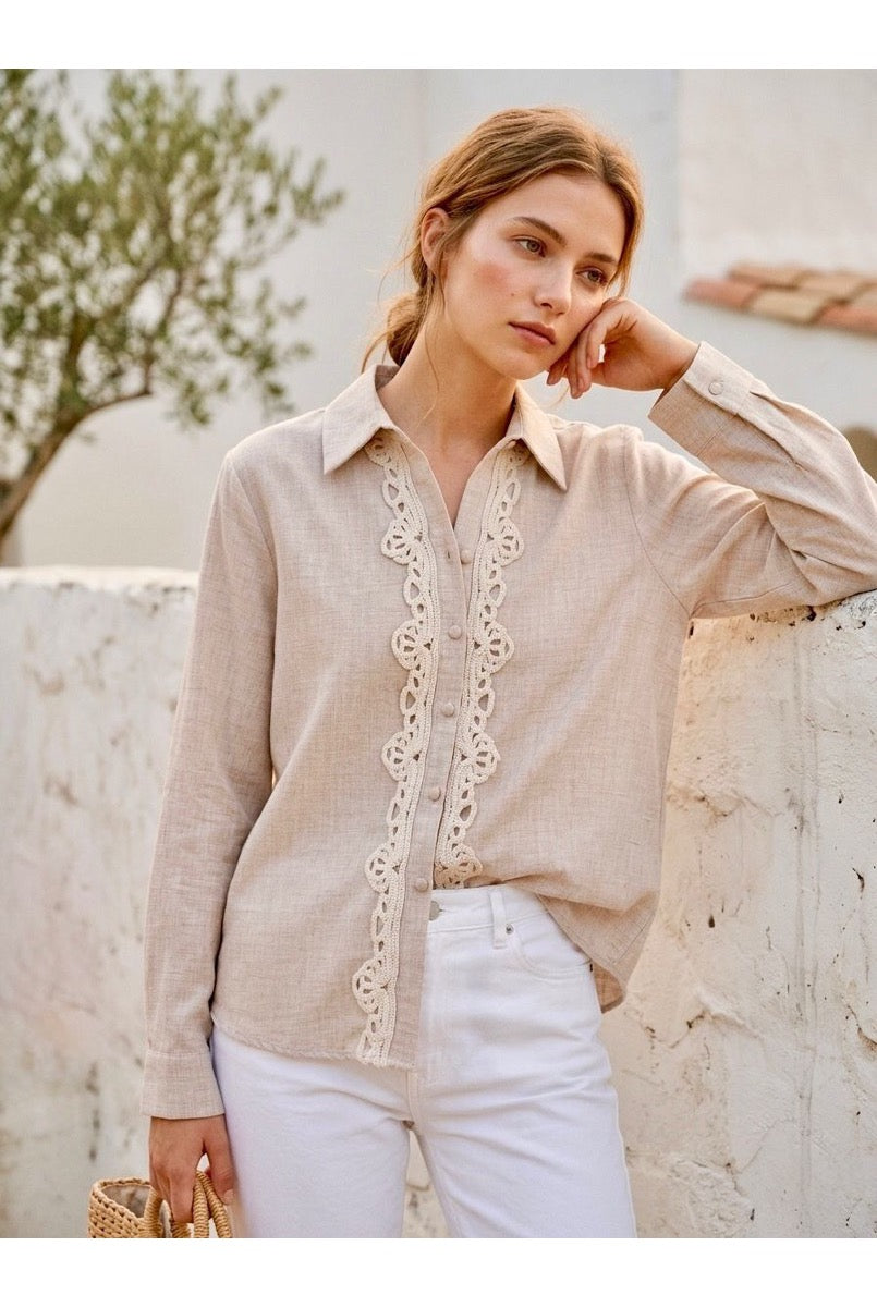 Chemise fluide détails dentelle élégants - Taupe
