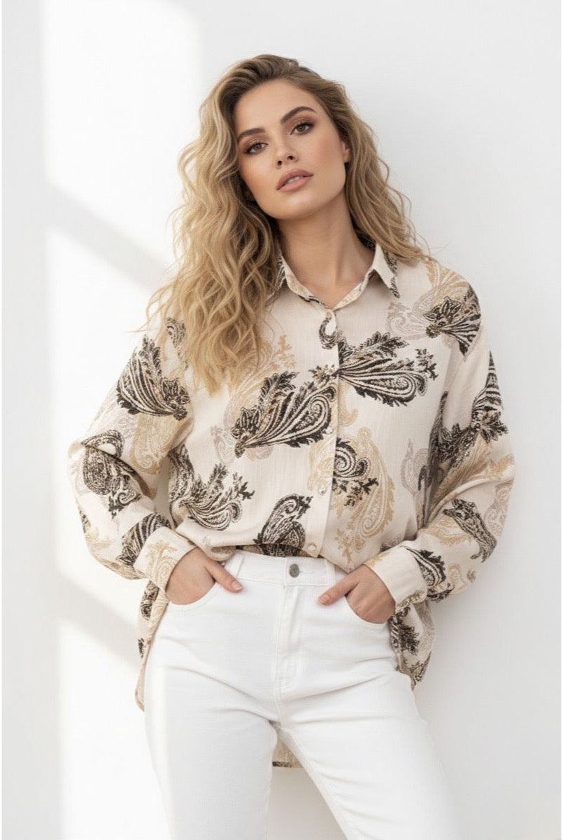 Chemise Fluide Imprimé Cachemire Élégant - Beige