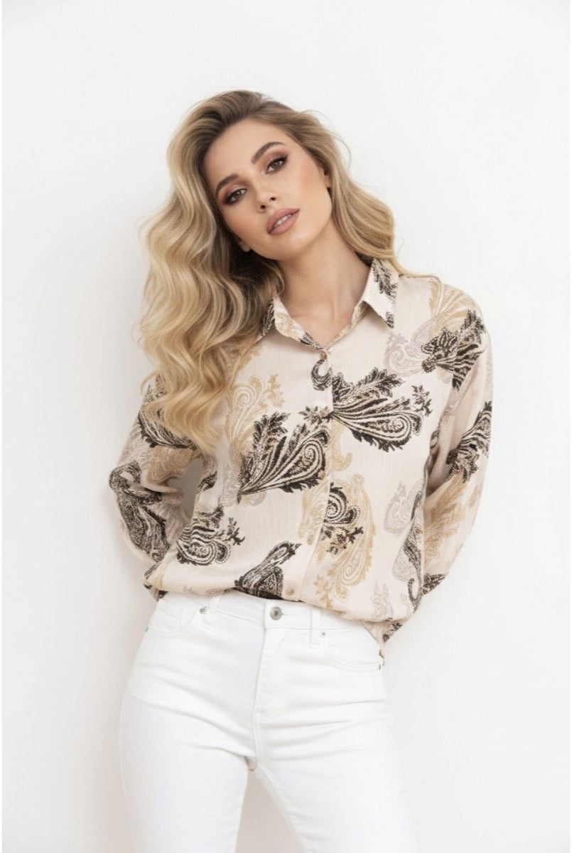 Chemise Fluide Imprimé Cachemire Élégant - Beige