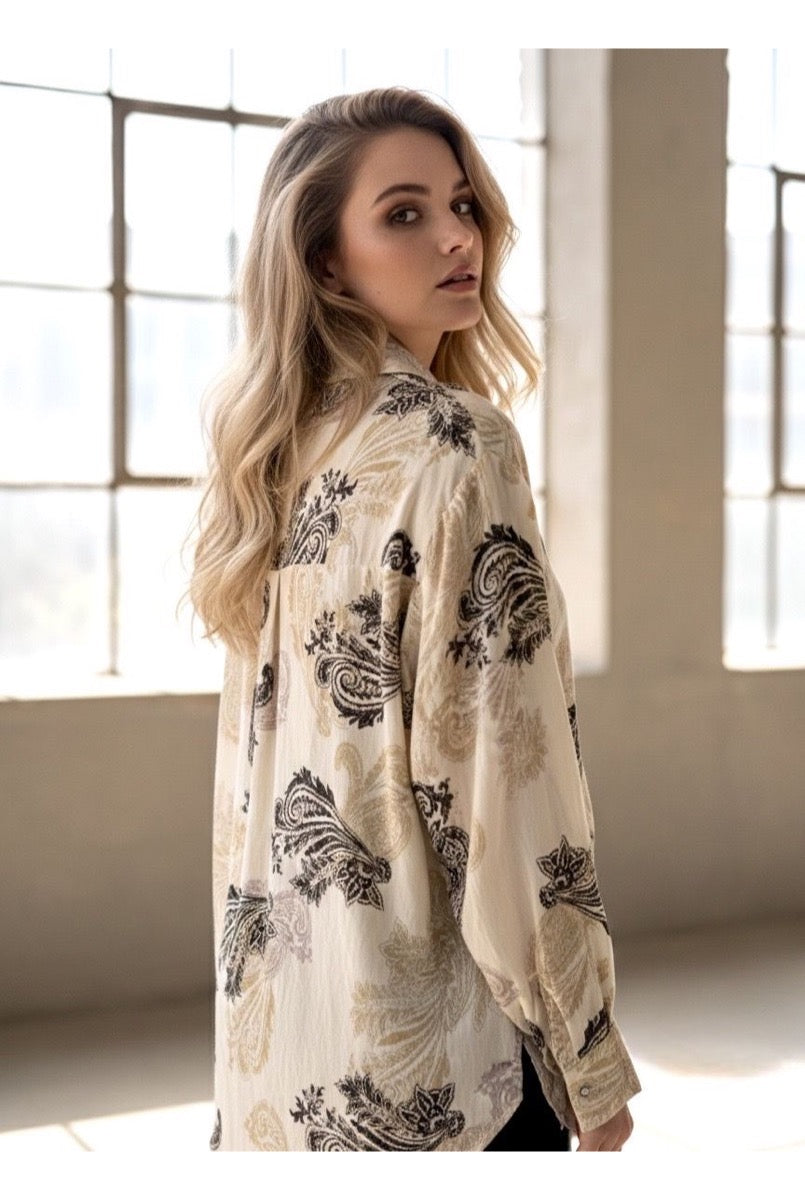Chemise Fluide Imprimé Cachemire Élégant - Beige