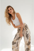 Pantalon Fluide Imprimé Paisley Élégant - Beige