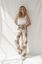Pantalon Fluide Imprimé Paisley Élégant - Beige