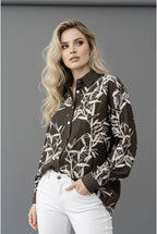 Chemise Fluide Imprimé Feuillage Moderne - Brun