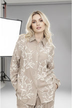 Chemise Fluide Imprimé Feuillage Moderne - Taupe