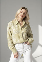 Chemise Fluide Imprimé Feuillage Moderne - Vert